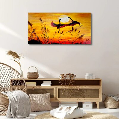 Dancing cranes at sunset Canvas Wall art