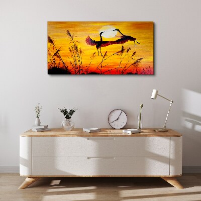 Dancing cranes at sunset Canvas Wall art