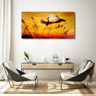 Dancing cranes at sunset Canvas Wall art