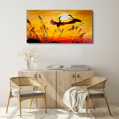 Dancing cranes at sunset Canvas Wall art
