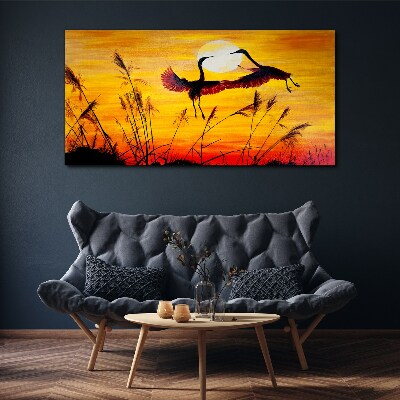 Dancing cranes at sunset Canvas Wall art
