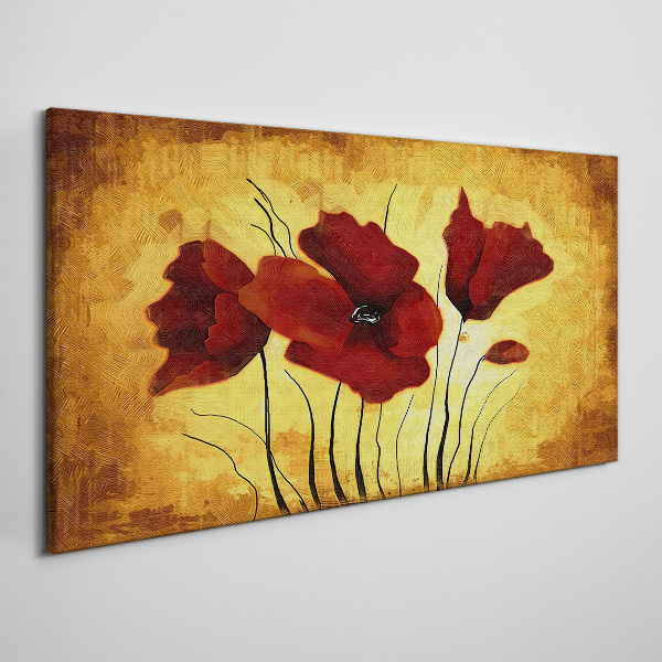 Red poppies on a yellow background Canvas print