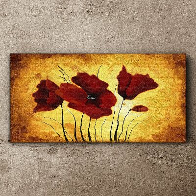 Red poppies on a yellow background Canvas print