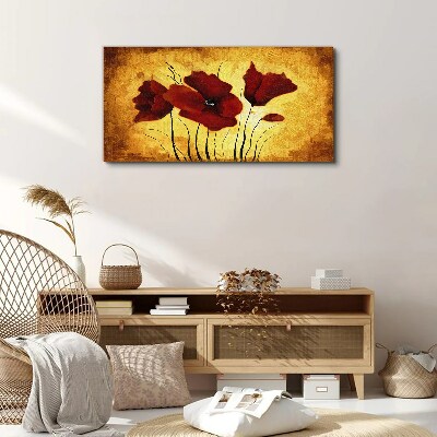Red poppies on a yellow background Canvas print