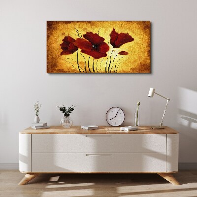 Red poppies on a yellow background Canvas print