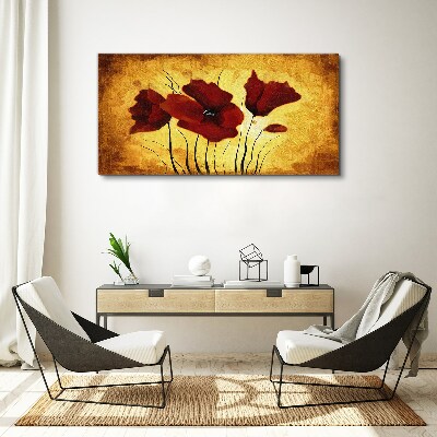 Red poppies on a yellow background Canvas print