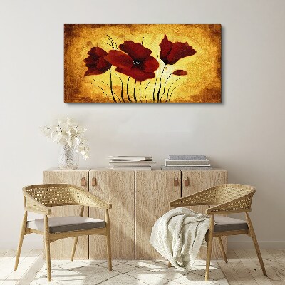 Red poppies on a yellow background Canvas print