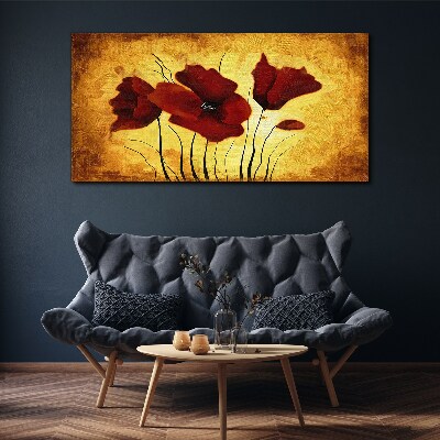 Red poppies on a yellow background Canvas print