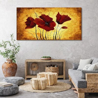 Red poppies on a yellow background Canvas print