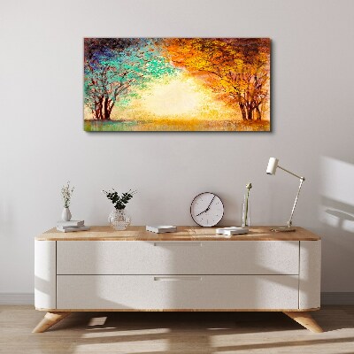 Golden Trees in the Morning Light Canvas Wall art