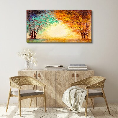 Golden Trees in the Morning Light Canvas Wall art