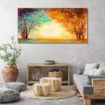Golden Trees in the Morning Light Canvas Wall art