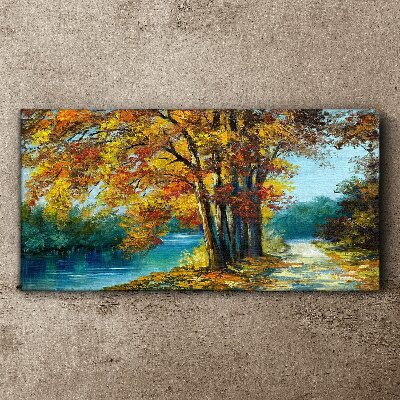 Forest river tree leaves Canvas Wall art