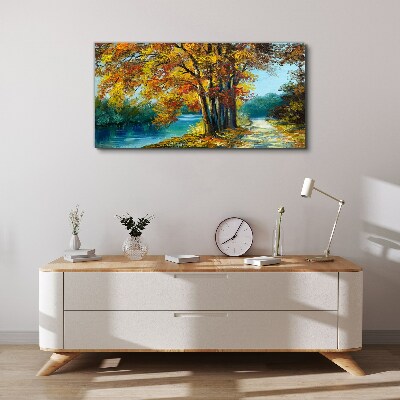 Autumn alley by the river Canvas Wall art
