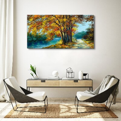 Autumn alley by the river Canvas Wall art