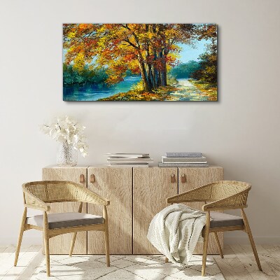 Autumn alley by the river Canvas Wall art