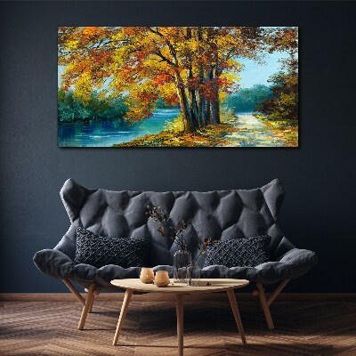 Forest river tree leaves Canvas Wall art