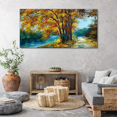 Autumn alley by the river Canvas Wall art