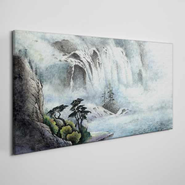 Waterfall in a mystical landscape Canvas Wall art