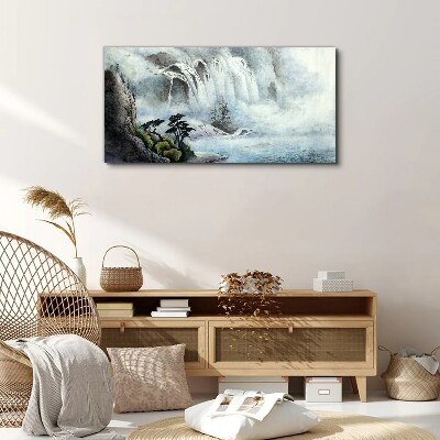 River water waterfall tree Canvas Wall art