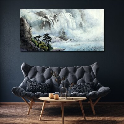 River water waterfall tree Canvas Wall art