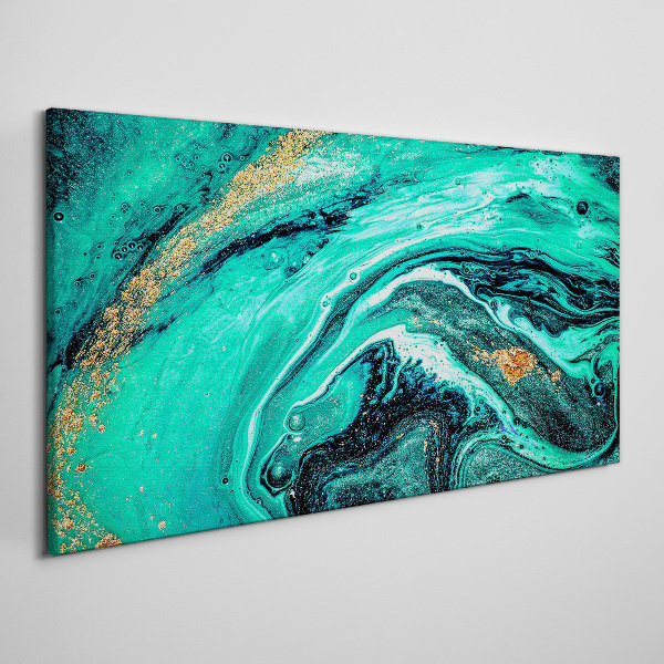 Turquoise waves with gold accents Canvas Wall art