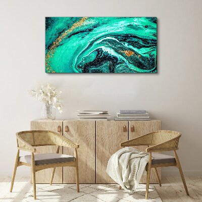 Turquoise waves with gold accents Canvas Wall art