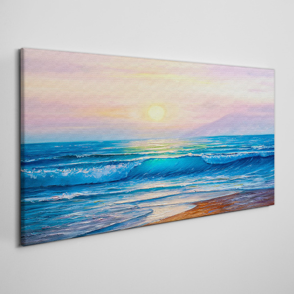 Coast waves sky sun Canvas Wall art