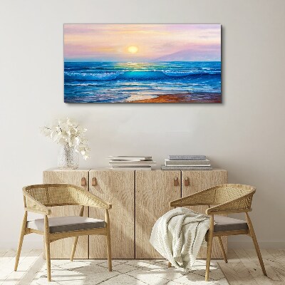 Coast waves sky sun Canvas Wall art