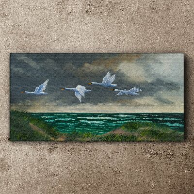 Flight of swans over the sea Canvas Wall art