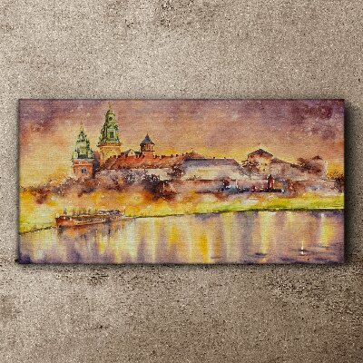 Golden reflections on the river Canvas Wall art