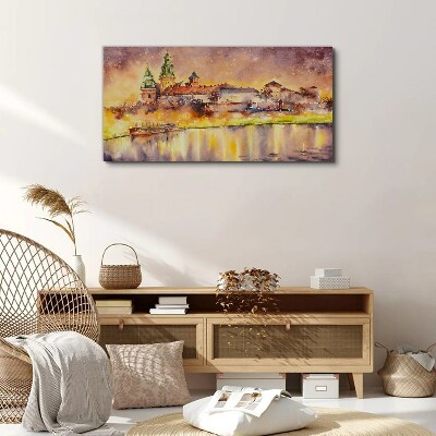 Golden reflections on the river Canvas Wall art