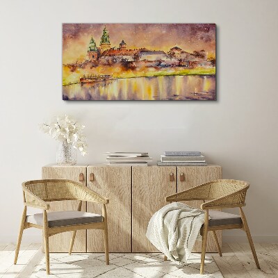 Golden reflections on the river Canvas Wall art