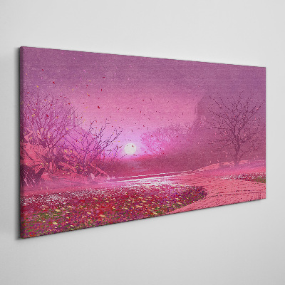 Pink fog over the spring landscape Canvas print