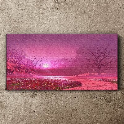 Pink fog over the spring landscape Canvas print