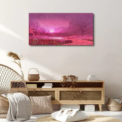 Pink fog over the spring landscape Canvas print