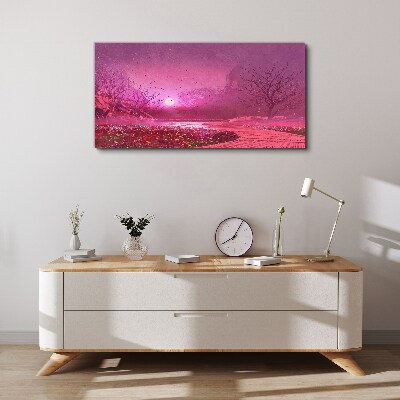 Pink fog over the spring landscape Canvas print