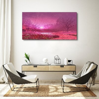 Pink fog over the spring landscape Canvas print