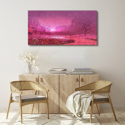 Pink fog over the spring landscape Canvas print