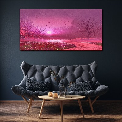 Pink fog over the spring landscape Canvas print