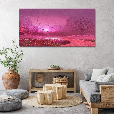 Pink fog over the spring landscape Canvas print