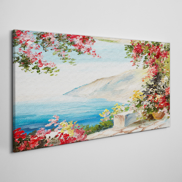 Summer seaside landscape with flowers Canvas print
