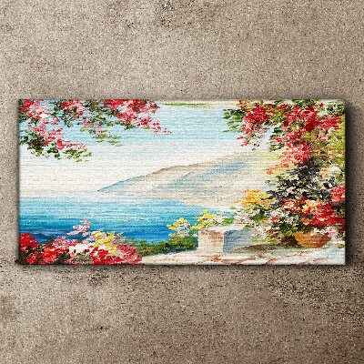 Summer seaside landscape with flowers Canvas print