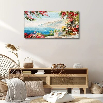 Summer seaside landscape with flowers Canvas print