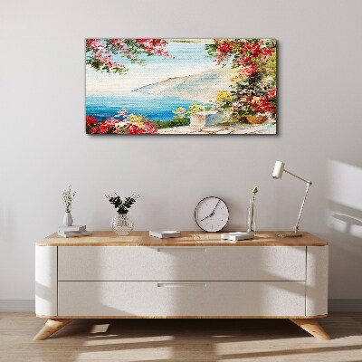 Summer seaside landscape with flowers Canvas print