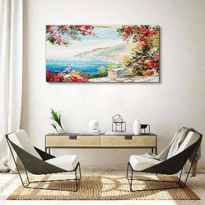 Summer seaside landscape with flowers Canvas print
