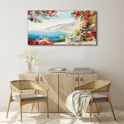 Summer seaside landscape with flowers Canvas print
