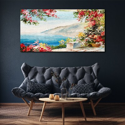 Summer seaside landscape with flowers Canvas print