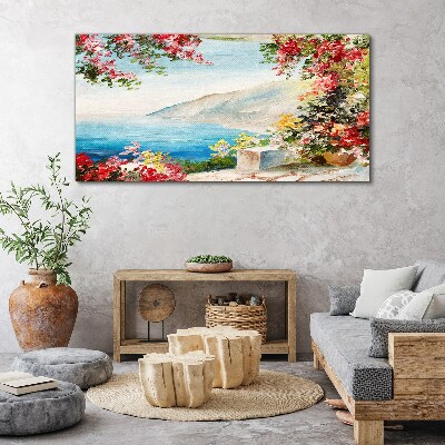 Summer seaside landscape with flowers Canvas print