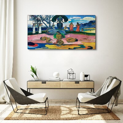 Tropical scene with characters Canvas print
